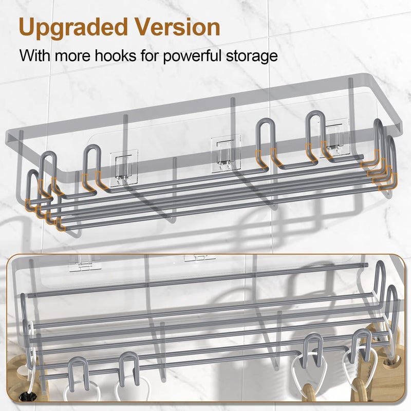 Getsrichfc 2025 New Adhesive Shower Caddy, Shower Shelves with 16 Hooks, Grey 2 Pack - Image 3
